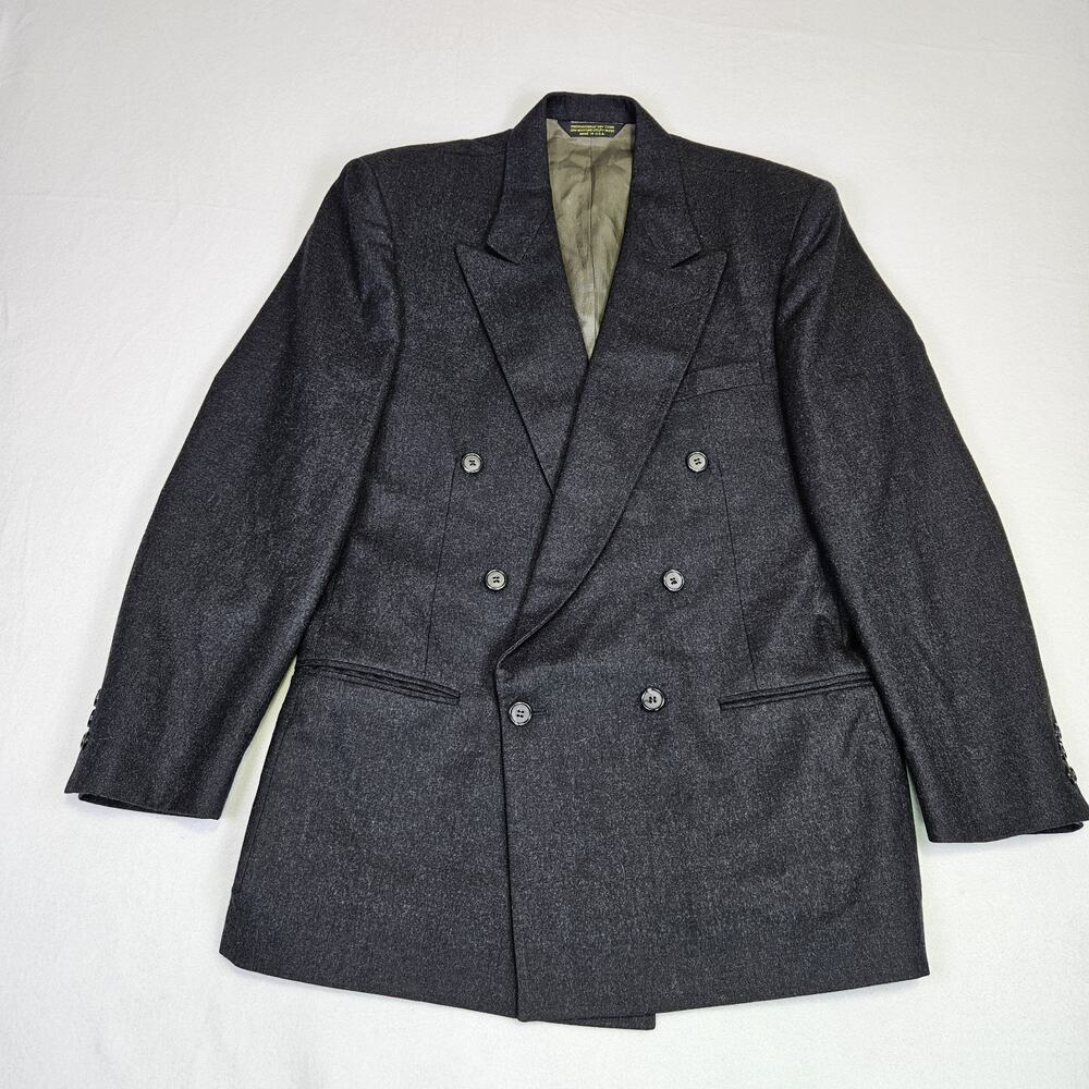 VTG Brooke & Deane Mens 40R Double Breasted Blazer Gray Wool USA Made Peak Lapel